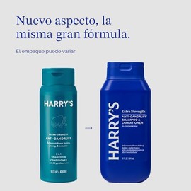 Harry's Champú y acondicionador 2 en 1 para hombre extra fuerte anticaspa (paquete de 3) 14 onzas líquidas - Fabricado con 2% de piritiona de zinc
