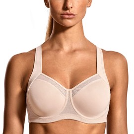 SYROKAN Women's Underwire High Impact Workout Running Racerback High Support Sports Bra Beige 36DD