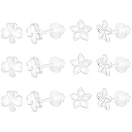 AoedeJ 6 Pairs Clear Earrings for School Plastic Earrings Hypoallergenic Earrings Invisible Earrings Clear Studs Plastic Earrings for Sensitive Ears (Style 4)