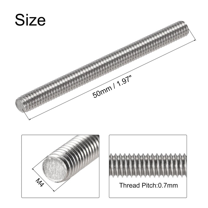 sourcing map 25Pcs M4 x 50mm Fully Threaded Rod 304