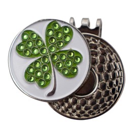Da Vinci Magnetic Golf Hat Clip with One Inch Metal Golf Ball Marker (Bling Shamrock)