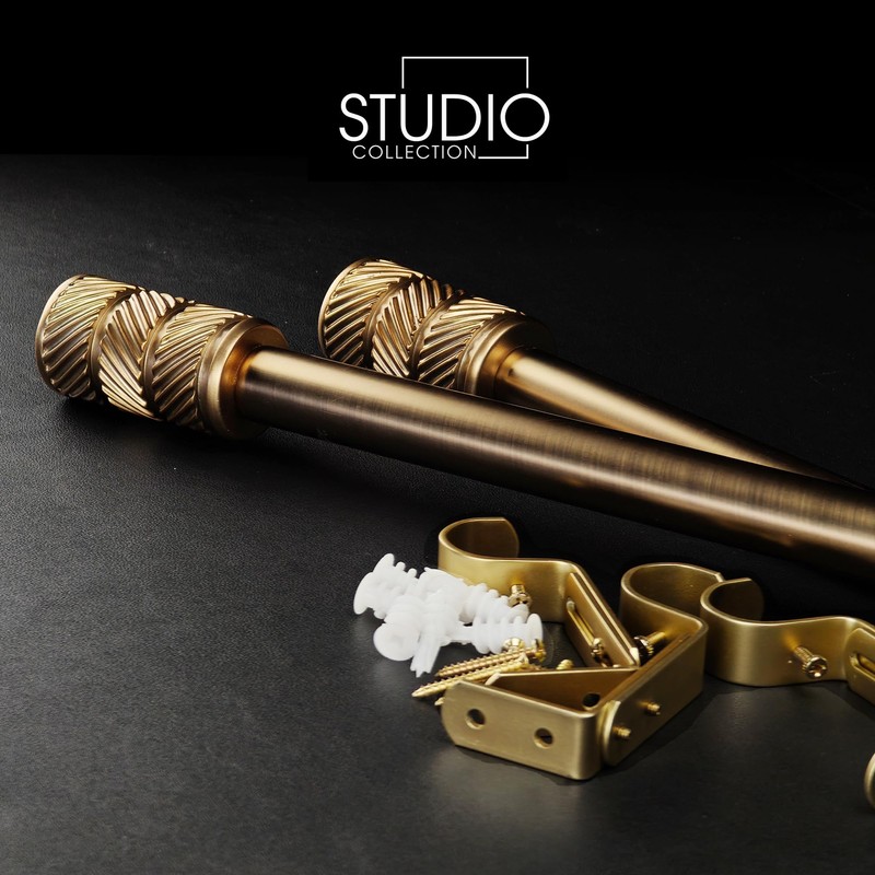 ILAISIHOME 1-1/8 Inch Diameter Antique Gold Curtain Rods with Knurl