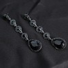 Vintage Black Rhinestone Statement Long Dangle Earrings,Wedding Bridal Elegant Crystal