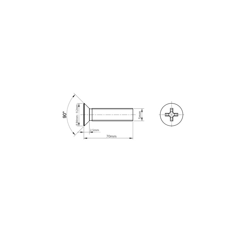 M5 (5mm x 70mm) Phillips Countersunk Machine Screws Flat Head