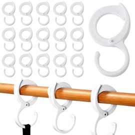 Pack of 15 White Coat Hooks for Hanging with Buckle, Anti Drop Plastic Hooks, S Hooks, Large, Hooks for Clothes Rail, Clothes Hooks, for Cupboard, Kitchen, Bedroom, Bathroom, Garden