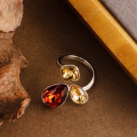 Kokoma Teardrop Crystal Statement Ring for Women Diamond CZ Wrap Finger Ring Adjustable Open Band Promise Engagement Rings Fashion Jewelry