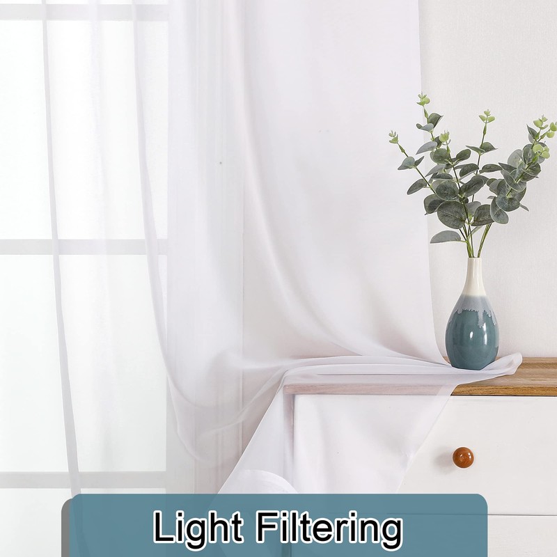Lecloud Short Sheer Curtains 54 Inches Length 2 Panels, Light