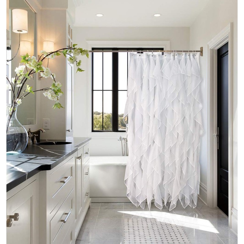 Reisen White Ruffle Shower Curtain Fabric / Cloth Farmhouse Bathroom
