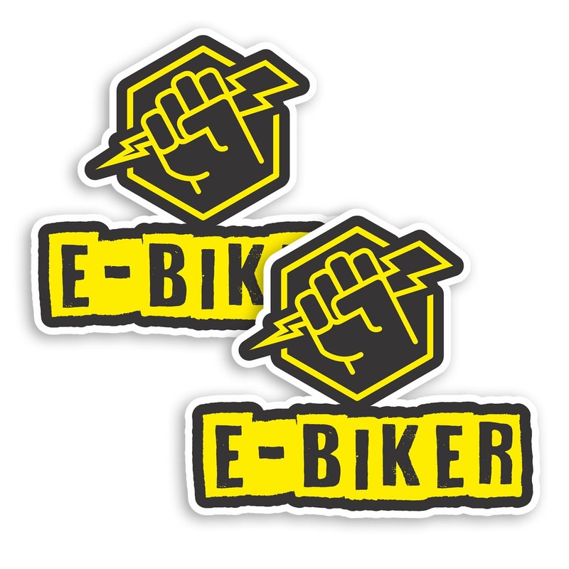 2 x 10cm E-Biker Lightning Bolt Vinyl Stickers - Yellow