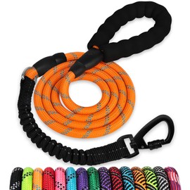 Rope Dog Leash 4 FT: Heavy Duty Leashes with Swivel Lockable Hook Reflective Threads Bungee and Padded Handle - Dog Lead for Large Small Medium Dogs Outside Walking Hiking Orange