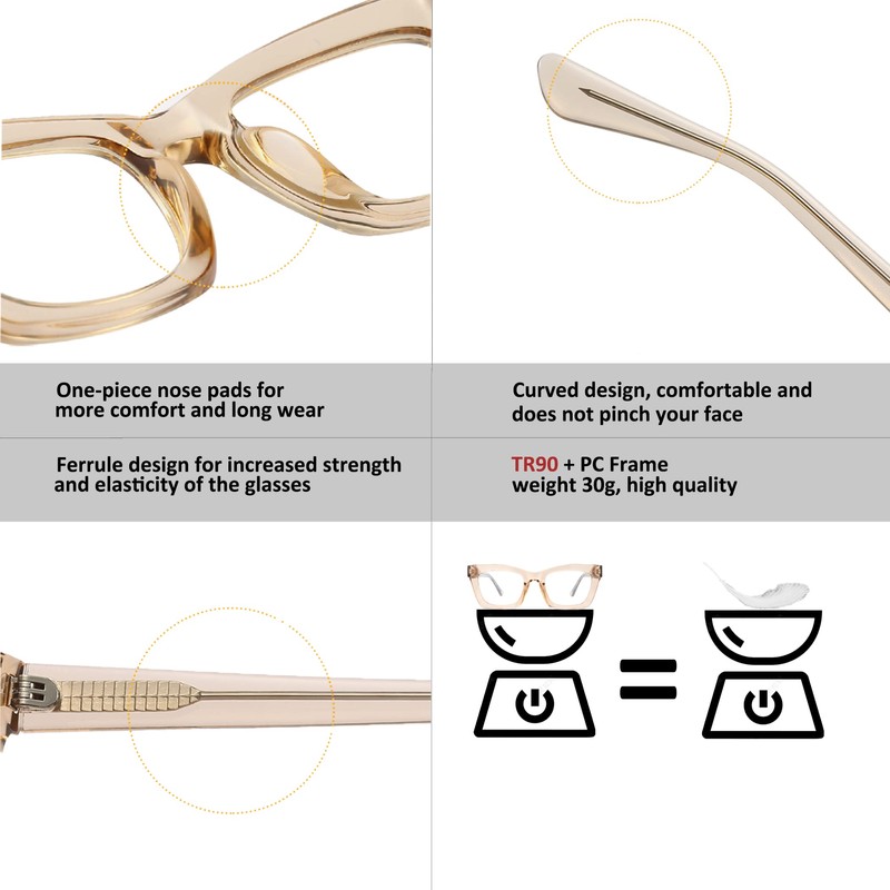 bullabulling 3 pack Oprah style Spring hinge Readers Blue Light