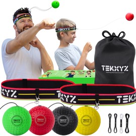 TEKXYZ Boxing Family Pack – 2 Adjustable Headbands + 2 Novice Balls + 1 Veteran Ball + 1 Boxer Ball and More