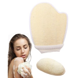 BARRU 1 Stück Natürlicher Luffa & Baumwolle Massagehandschuh - Sanfte Körper- und Gesichtsreinigung mit Peeling-Effekt - Idealer Duschhandschuh für Body Scrub und Massage(+1 Luffa-Peeling)