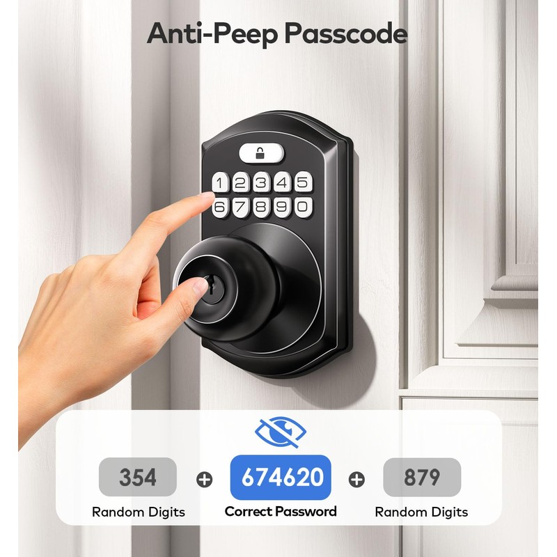 TEEHO Keyless Entry Keypad Door Lock with Handle, Electronic Digital