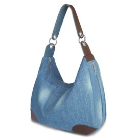 Denim Handbags for Women Jean Purse with Multiple Pockets Denim Blue Tote Hobos Crossbody Bags