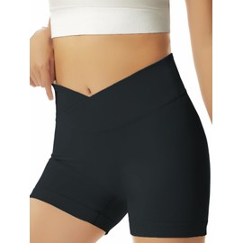 Girls Athletic Shorts Slim Tummy Control V Cross Waist Short Leggings Bike Dance Gymnastics Shorts Black