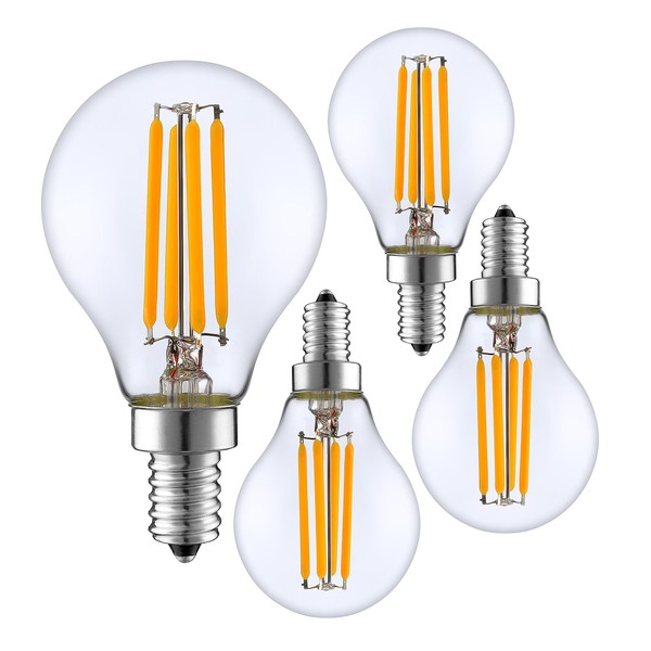 SleekLighting 4 Watt G16.5 E12 LED Filament Globe Light Bulb,Dimmble (35W Incandescent Replacement) Warm White 2700K - 4 pack