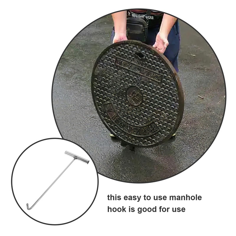 GANAZONO Stainless Steel Manhole Cover Hook T-Shaped Lifting Tool for