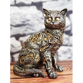 Ebros Gift Steampunk Feline Cyborg Cat with Painted Clockwork Gears Nuts and Bolts Statue 8" Tall Victorian Sci Fi Cats Decorative Paperweight Figurine