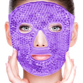 Antifaz de Gel para Cara Frío/Caliente con Respaldo de Felpa Suave -Púrpura