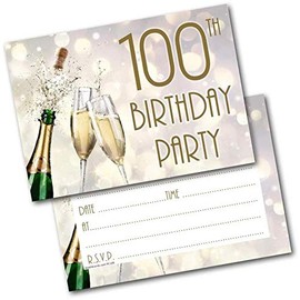 doodlecards 100th Birthday Party Invitations Age 100 Male Mens Female Womens Pack of 20 Invites and Envelopes. Printed in UK, Premium Quality & 100% Recyclable.