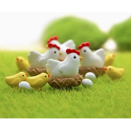 SquarezhenBo 12 Pcs Miniature Hen Chicken Family Egg Statue Figurine Garden Decor Ornaments Outdoor Statues Garden Miniatures