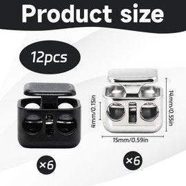 12 Pcs Metal Toggles for Drawstrings,Double Hole Metal Cord Locks,Lock Lace for Shoelaces, Bags, Hoodies, Pants Closures and More(Black & Silver)