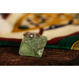 Windalf Delicate Medieval Ring Nairne 5 mm Mother of Pearl with Ornamentation Bronze, Fabric jewellery bag, Mother of Pearl