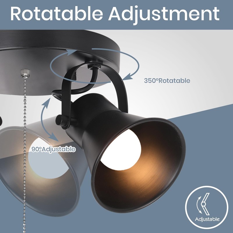 KEESFU Adjustable 3-Light Track Lighting with Pull Chain Switch, Modern