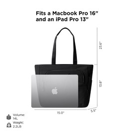 ALPAKA Bravo Tote Bag for 16 Inch MacBook Pro – Weatherproof 16 Inch Laptop Briefcase for Men & Women, Work Travel Tote with Adjustable Shoulder Strap, Black Axoflux 600D