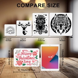 MAYJOYDIY Pack of 5 Valentine's Day Stencils with Love Heart and Roses 29.7 x 21/20 x 20 cm "Happy Valentine's Day" Stencil with Brush for Valentine's Day Wedding Party Gift Box Decor