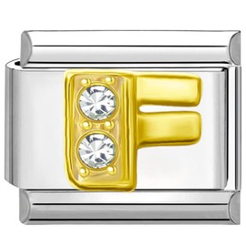 Quiges 9 mm Italian Style Module Stainless Steel Alphabet Letter F for Italian Charm Bracelets