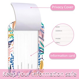 iapodiad Luggage Tags for Suitcase,2 Pack Tropical Plants Luggage Tag,PU Leather Id Label Luggage Tags with Stainless Steel Loop and Privacy Cover for Women Men Teens Travel