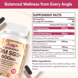 Liposomal DIM SGS Supplement - Hormone Supplement for Women & Men, Estrogen Supplements Contains Sulforaphane Glucosinolate, Vitamin E, Pomegranate Fruit - Support Detox and Antioxidant (1 Pack)