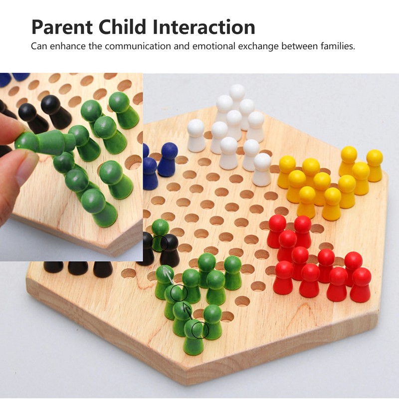 Chinese Checkers Set With Multiple Chess Pieces Wooden Board Interactive