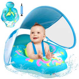 Baby Swimming Float, Baby Pool Float with SPF 50+ Sun Canopy, Inflatable Toddler Swimming Ring with Safety Seat, Fun Water Toys Bathing Accessories for 3-12 Months Babies Toddlers Kids