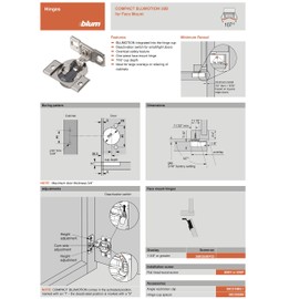 Blum 38B355BF22 Compact BLUMOTION 38B Hinge, Soft-Close, 1-3/8 Overlay, Screw-on. with Mounting Screws Included (2)