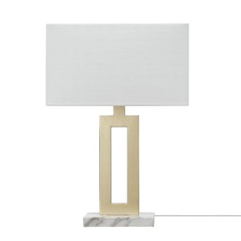 Globe Electric 12274 D'Alessio 20" Table Lamp, Gold, White Linen Shade, Faux Marble Base, On/Off Socket Rotary Switch, Title 20 LED Bulb Included