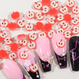 WEILUSI 100PCS Red Apple Nail Charms Kawaii Fruit Flatback Resin Charms, 3D Apple Nail Art Slices Sweet Cute Nail Art Charms Resin Accessories for DIY Nail Art Decorations Supplies