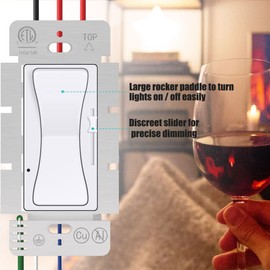 AIIsmartlife Dimmer Switch for Dimmable LED Lights, Single Pole or 3 Way, Universal Lighting Control for LED, CFL Lamps, Halogen and Incandescent Bulbs, ETL Listed，White