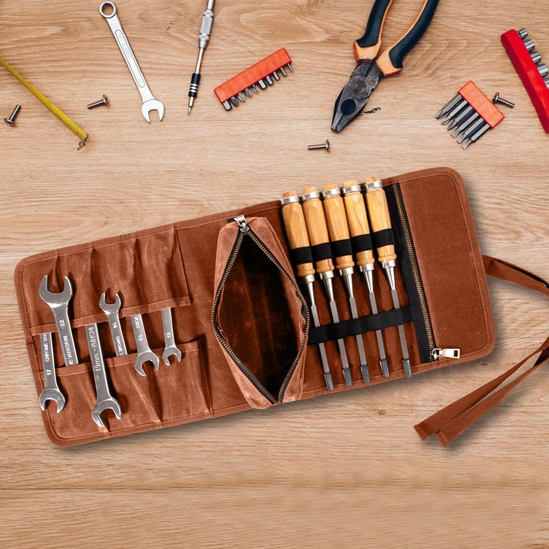 Chisel Roll,Tool roll up bag,Waxed Canvas Roll Up Tool Bag,Heavt