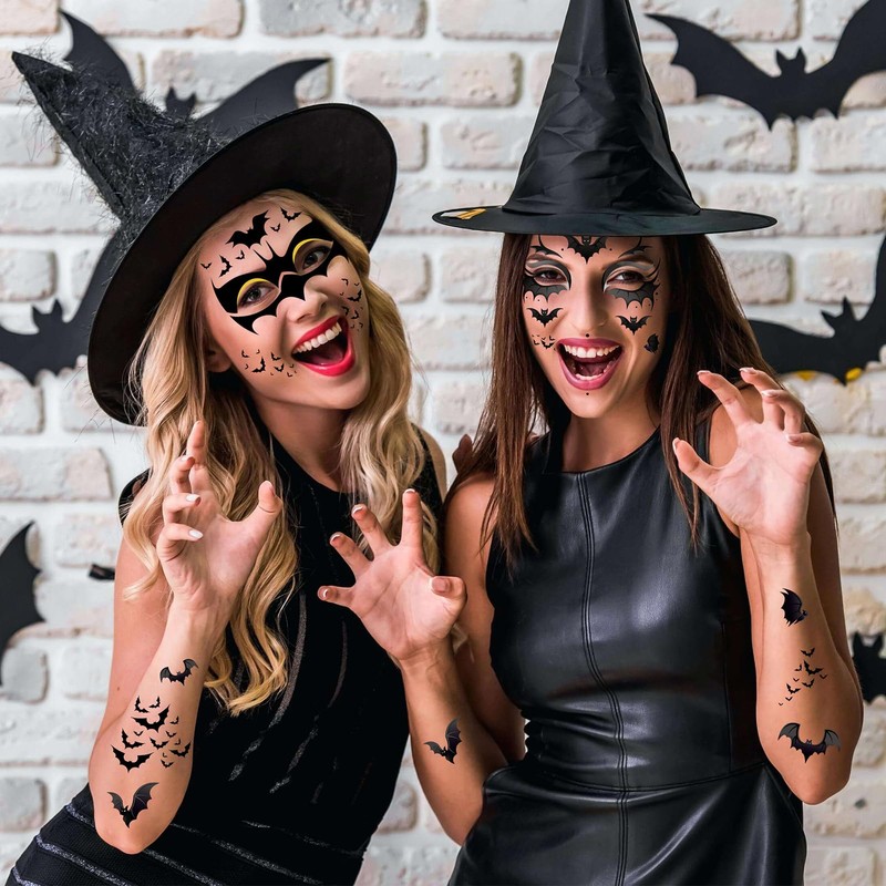 HOWAF 4 Sheets Halloween Face Tattoo Bat Tattoo Face Bat