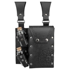 HiiFeuer Medieval Alchemy Faux Leather Belt Bag with 2 Cork Potion Vials, Fantasy Wizard Waist Pouch Side Pack for LARP Ren Faire (Black B)