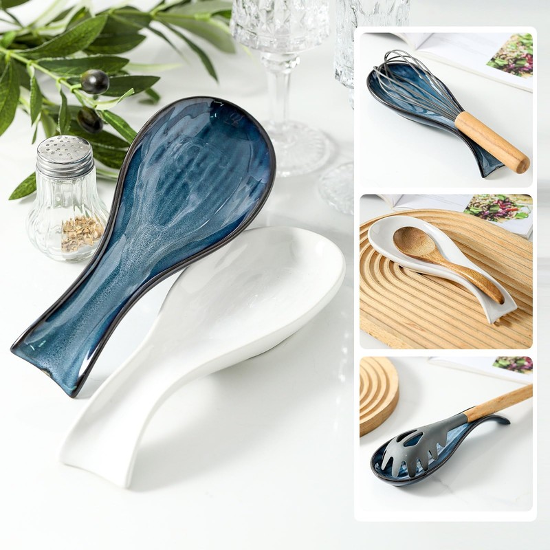 Tikooere Ceramic Spoon Rest for Stove Top,Large 8.7 Inch Spoon
