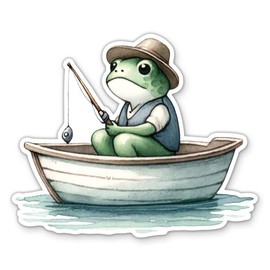 Frog Fishing Sticker - 3" Laptop Sticker - Waterproof Vinyl for Car, Phone, Water Bottle - Cute Fisherman Summer Lake House Cottage Decal