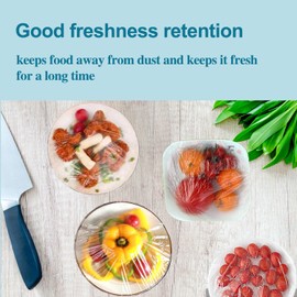 JeregBue 200 PCS Plastic Covers for Bowls and 1 PCS Plastic Bag Holder Reusable Bowl Covers Elastic Storage Wraps for Containers Stretchable Serving Dish Covers