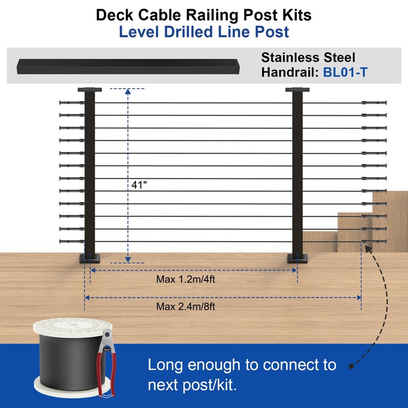BLIKA Complete Set 42" Cable Railing Post Kit(Post 41"x2"x2"), Black