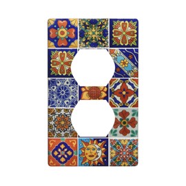 Talavera Mexican Tiles Decorative Outlet Cover Single Duplex Light Switch Plates Electrical Receptacle Wall Plate 1-Gang Switchplate Faceplate for Home Bathroom Bedroom Decor
