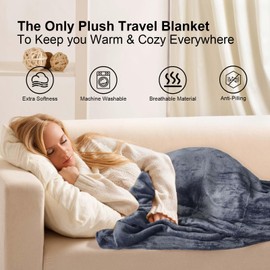 DAWNTREES 2 Pack Travel Blanket and Pillow,Travel Essentials Gifts on Airplane,Camping,Car,2 in 1 Airplane Blanket with Soft Bag Pillowcase,Hand Luggage Sleeve and Backpack Clip.