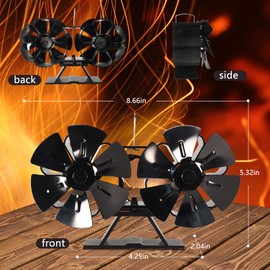 Holldoor 12 Blades Fireplaced Fan Non Electric, Wood Stove Fan Heat Powered, Stove Fan with Magnetic Thermometer for Wood Burning Stove/Log Burner (Black)